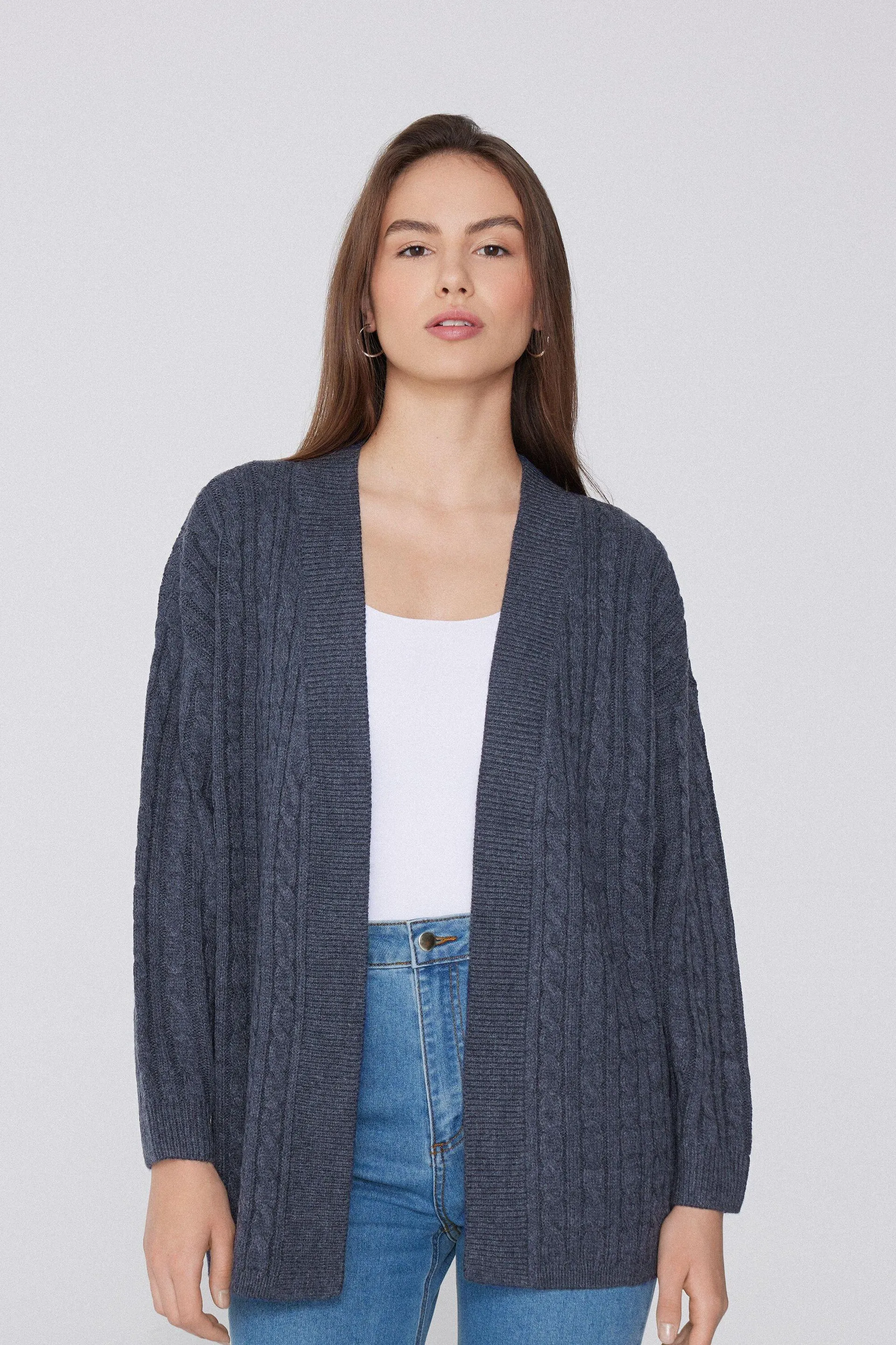 Cardigan Lungo Aperto Trecce