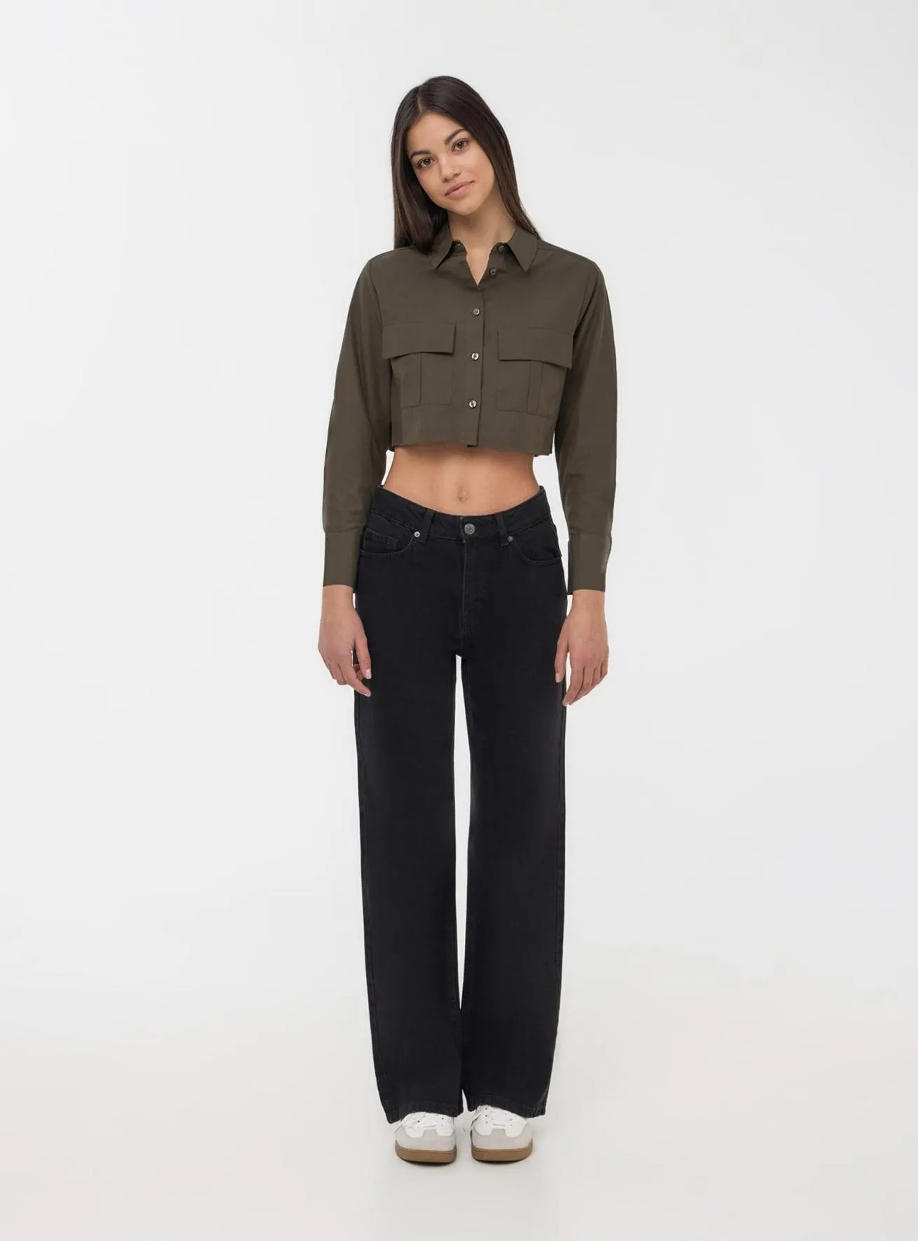 Jeans wide leg cinque tasche Nero denim