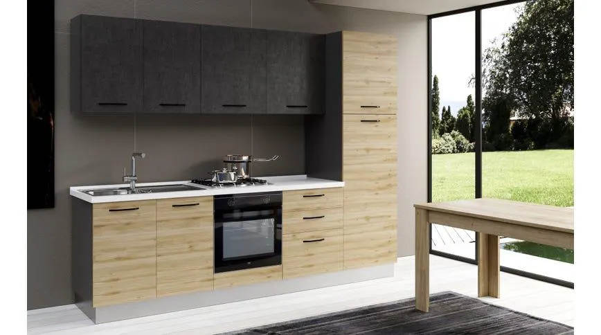 Gilda cucina 270 cm colore rovere cadiz e cemento scuro