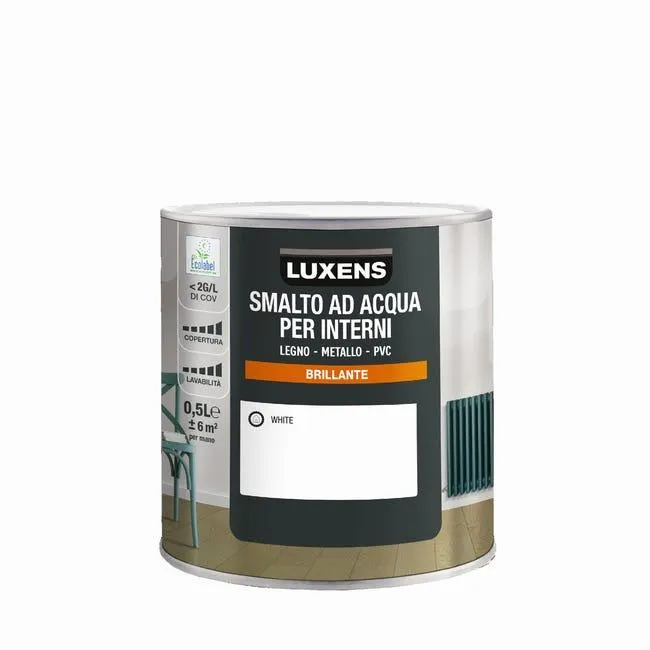 Smalto da interno per boiserie e finestra e porta e radiatore e mobile super lavabile, LUXENS bianco white lucido, 0.5 L