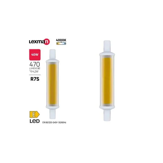 Lampadina LED, R7S bulbo, trasparente, 4.2W= 470 LM (equiv 40 W), 330°, LEXMAN
