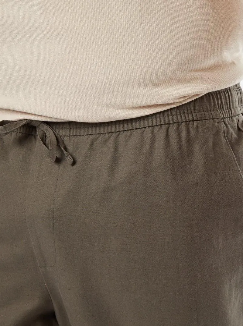 Pantaloni larghi in misto lino - KAKI