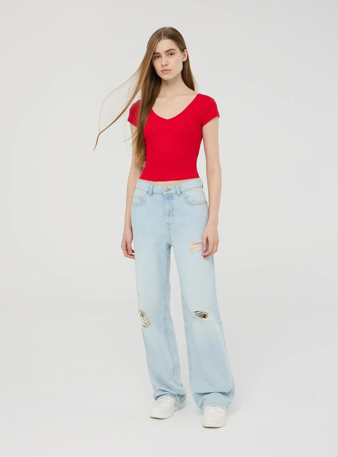 Jeans chiari wide leg con strappi Blu denim chiaro