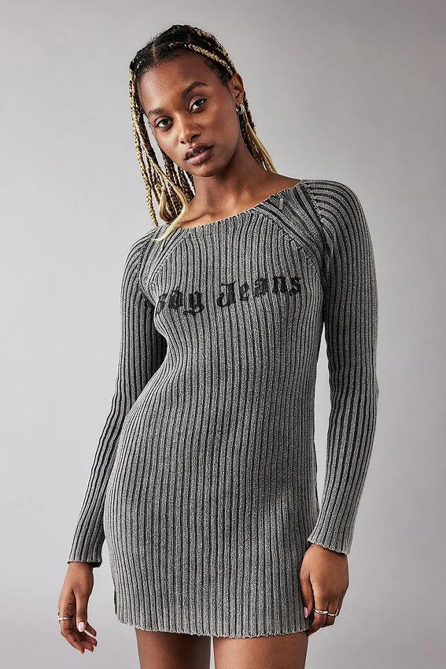 BDG Abito in maglia a costine con logo Acid-Wash