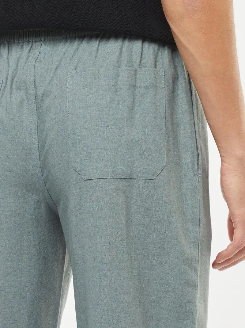 Pantaloni in misto lino taglio dritto - Verde