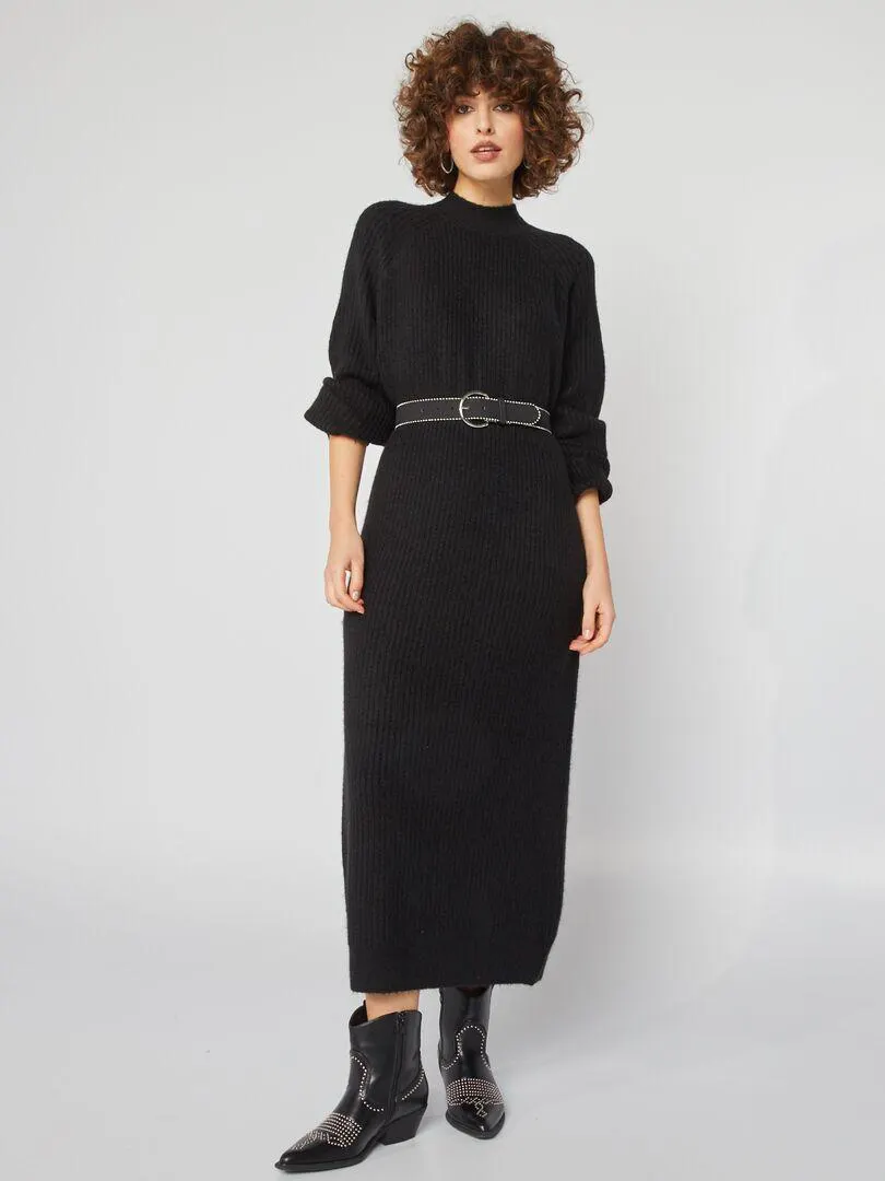 Maxi pull in maglia a coste - nero