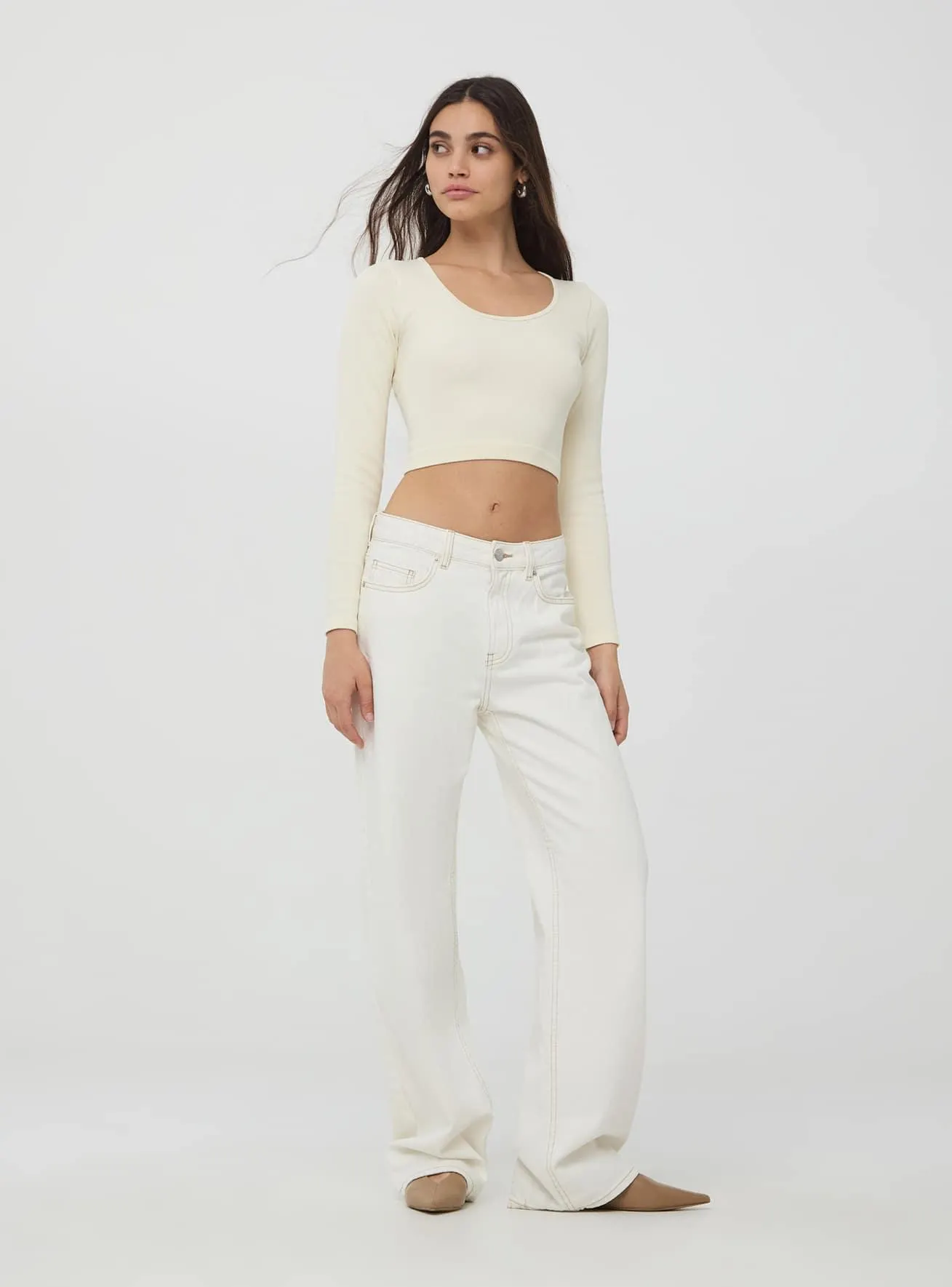 Jeans wide leg con cuciture a contrasto Bianco lana