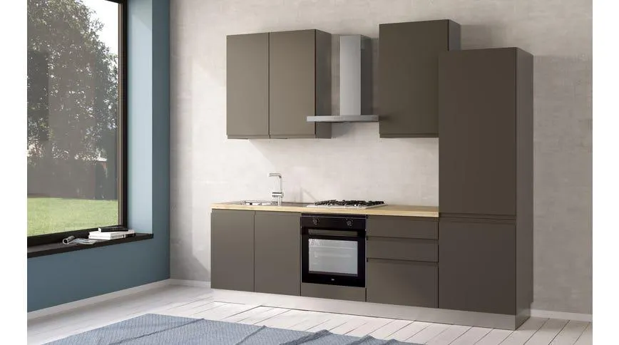 Iris cucina 270 cm colore grigio scuro con frigo
