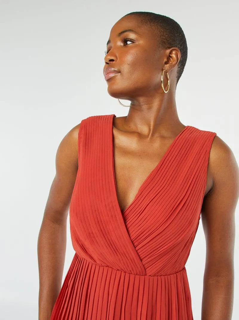 Vestito midi largo e plissettato - ARANCIONE