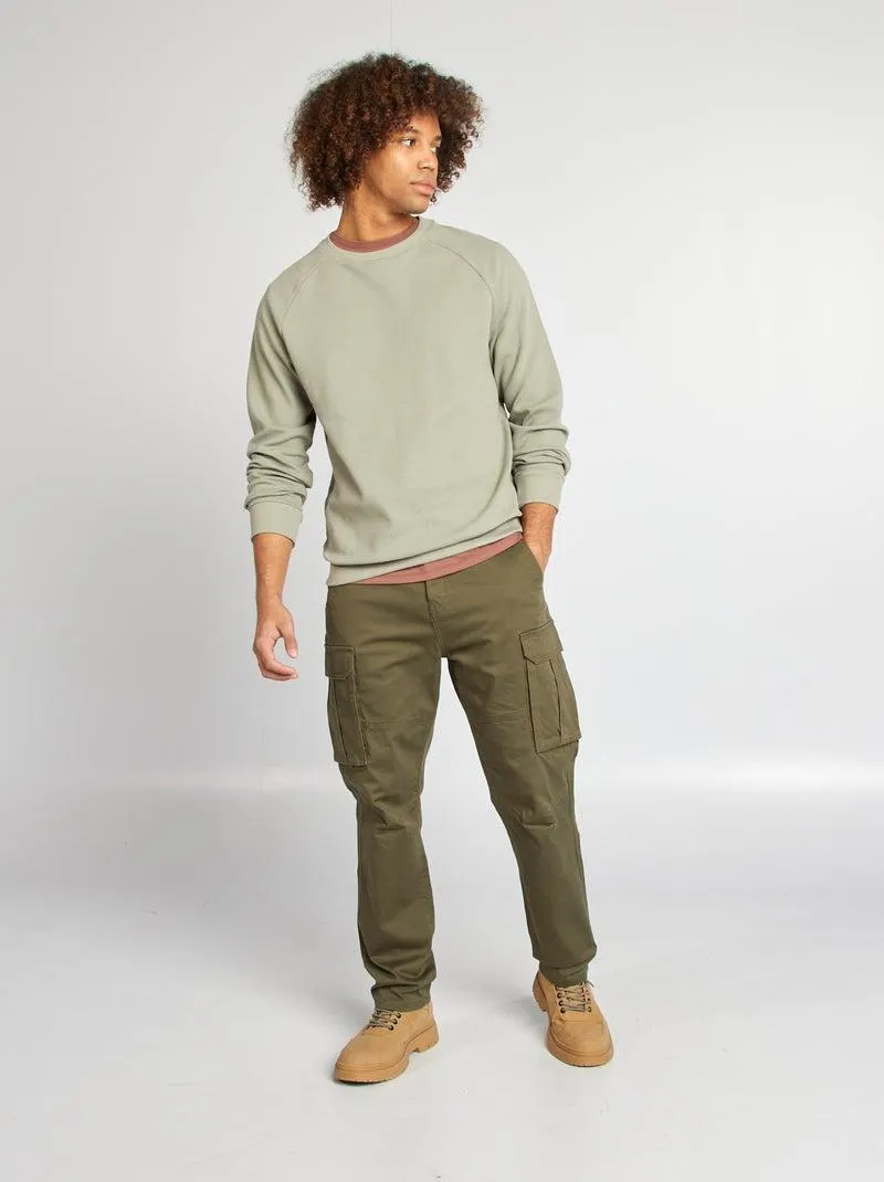 Pantaloni multi-tasche in tessuto dobby - KAKI