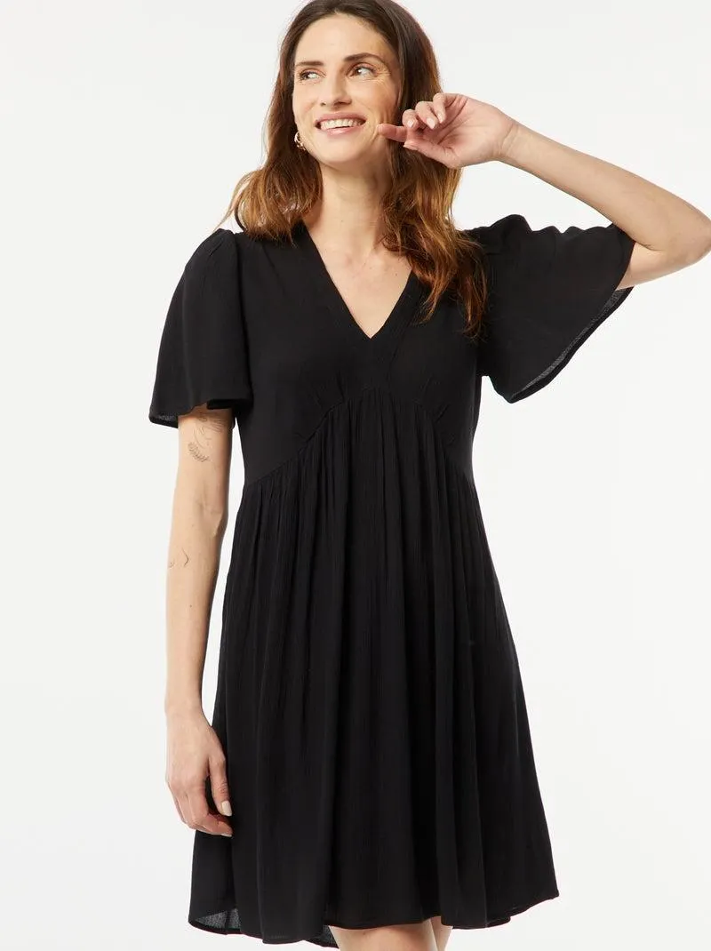 Vestito corto in maglia effetto crêpe - nero