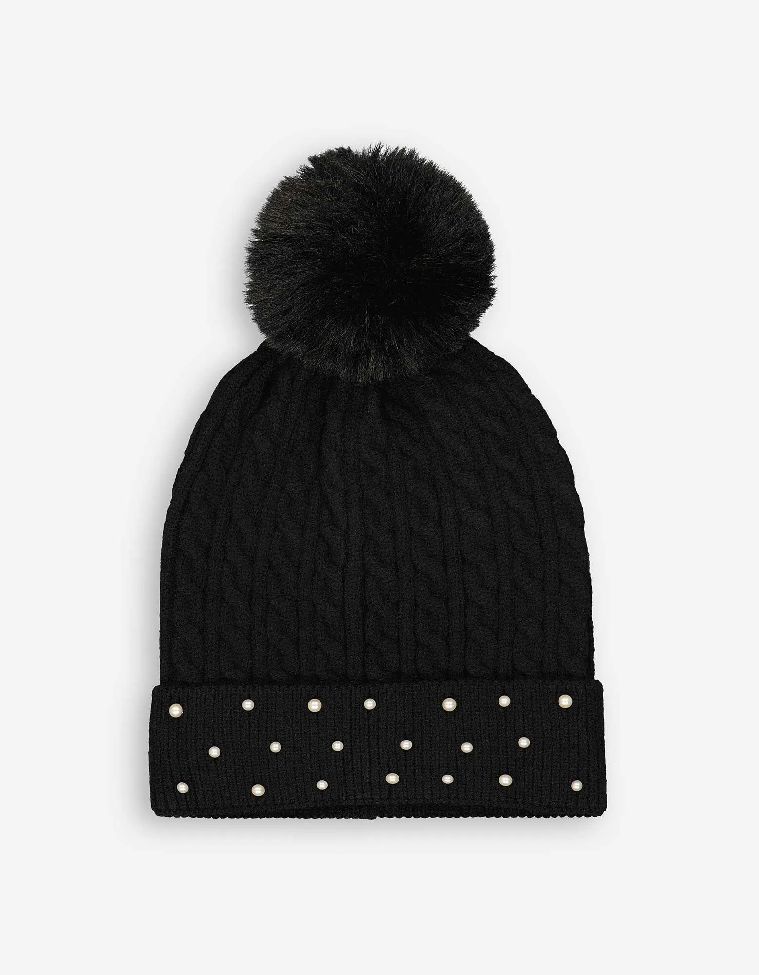 Berretto con pon-pon - Perle decorative - nero