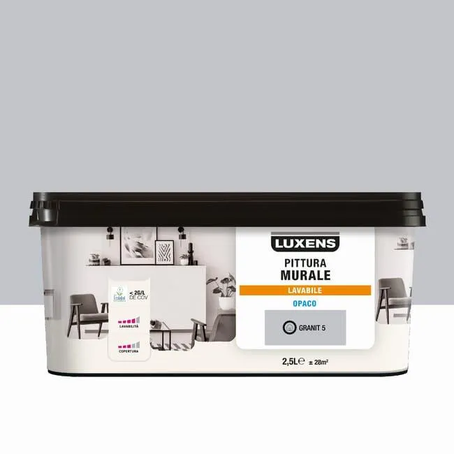 Pittura per interni per parete e soffitto lavabile, LUXENS Opaca grigio granit 5 opaco, 2.5 L