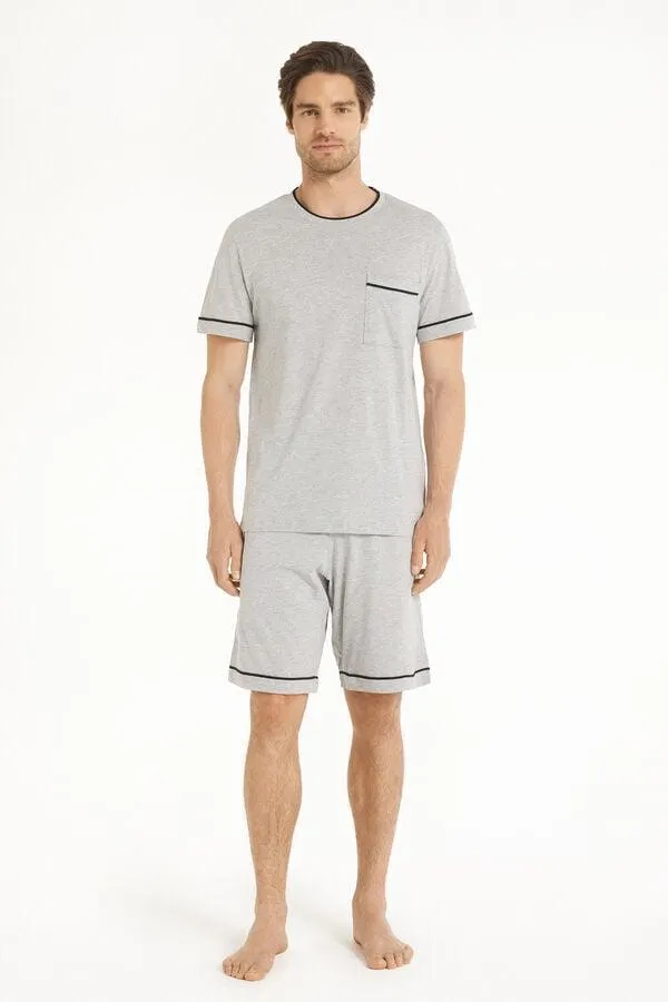 Pigiama Corto Basic Piping in Cotone con Taschino