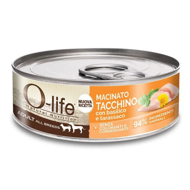O-life Dog Adult All breeds Macinato di Tacchino basilico e tarassaco 85gr