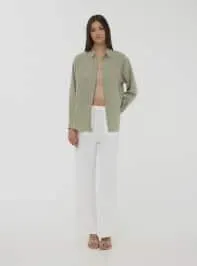 Camicia effetto lino tinta unita con tasca Salvia