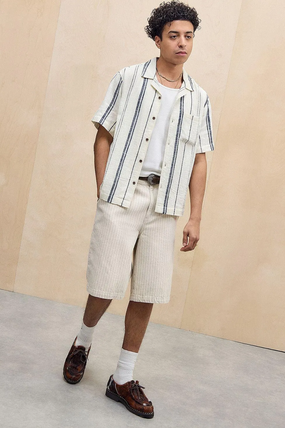 BDG White & Navy Nico Stripe Shirt