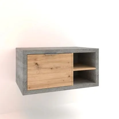 Mobile bagno base lavabo sospeso 80 cm cemento/rovere dx