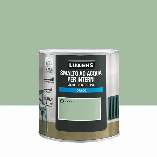 Smalto da interno per mobile super lavabile, LUXENS Legno, metallo e PVC verde cactus 5 opaco, 0.5 L