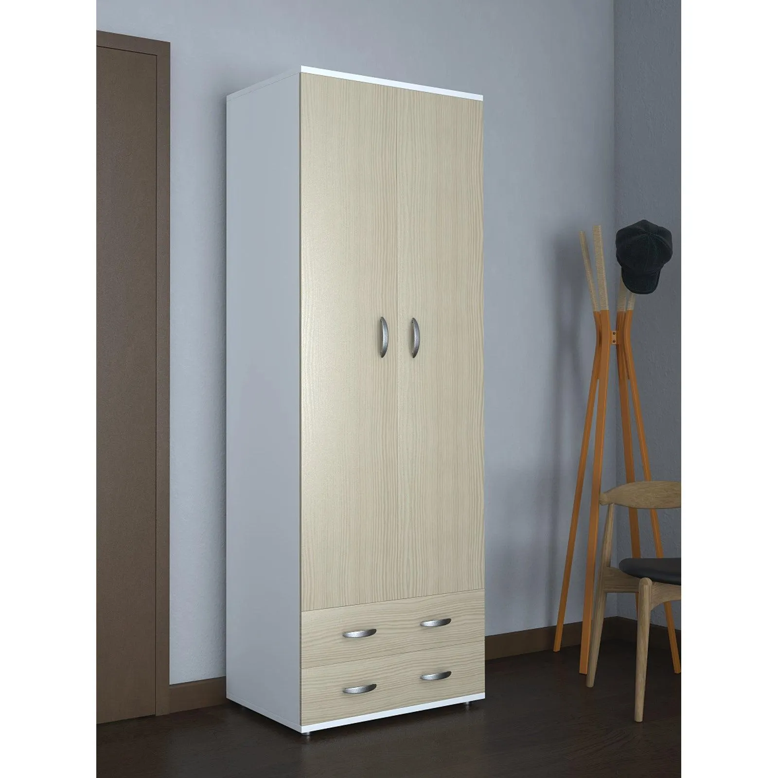 Armadio Lugano Bianco Olmo 207x80x52 Cm