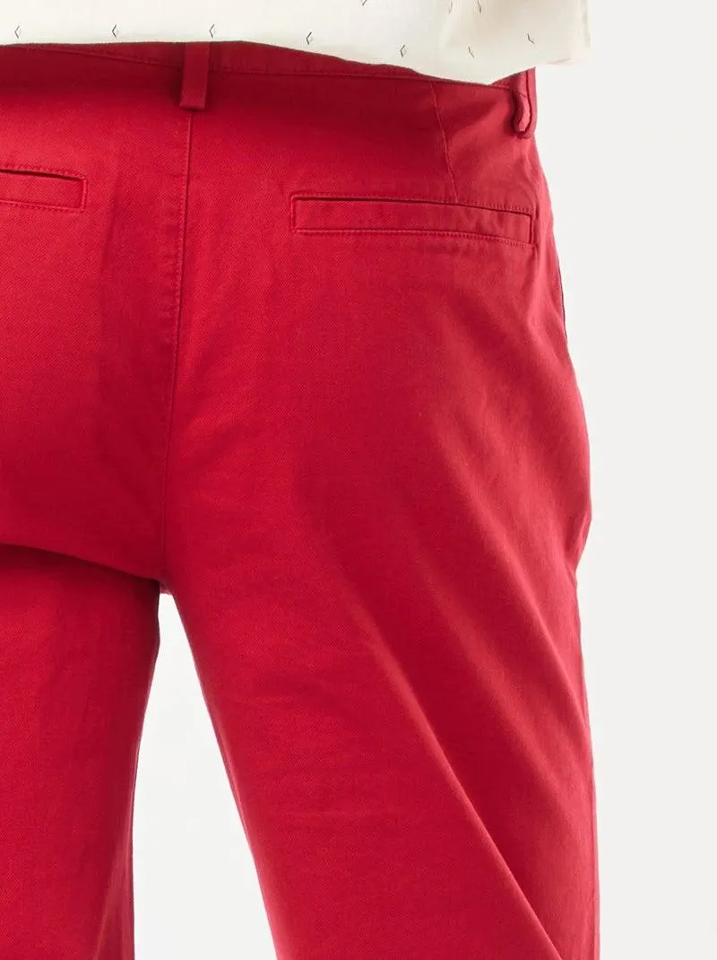 Pantaloni chino in twill di cotone stretch tinta unita - Rosso