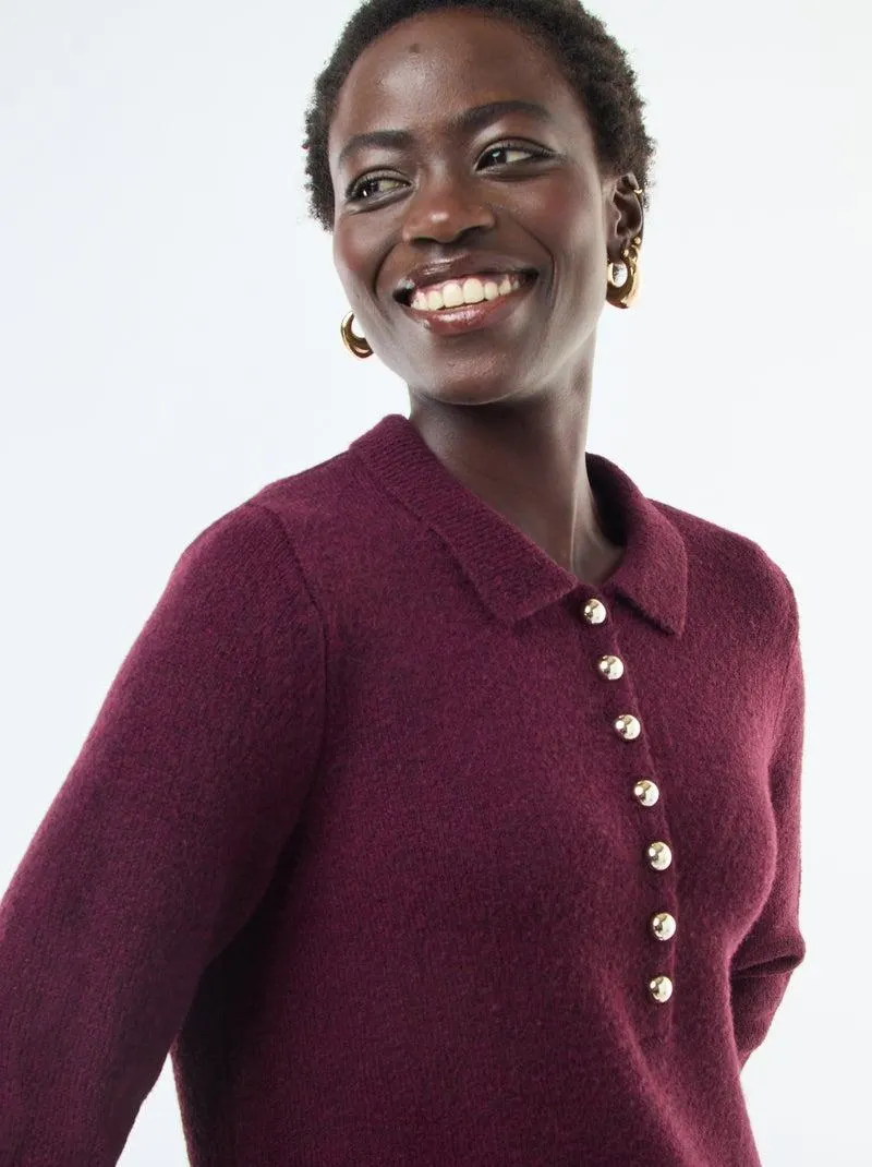 Abito maglia lungo con collo polo fantasia - Rosso