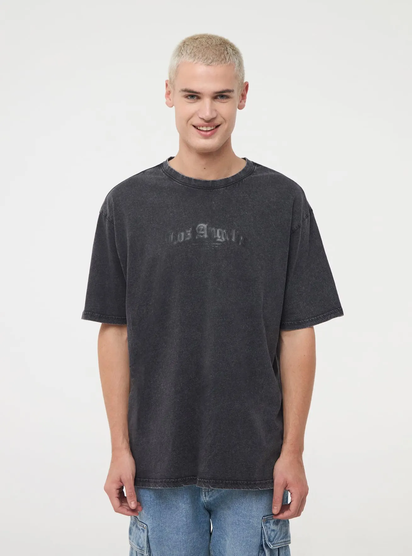 T-shirt oversize stampa gotica Antracite