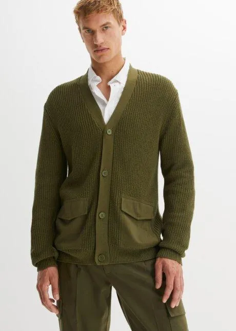 Cardigan con tasche in tessuto
