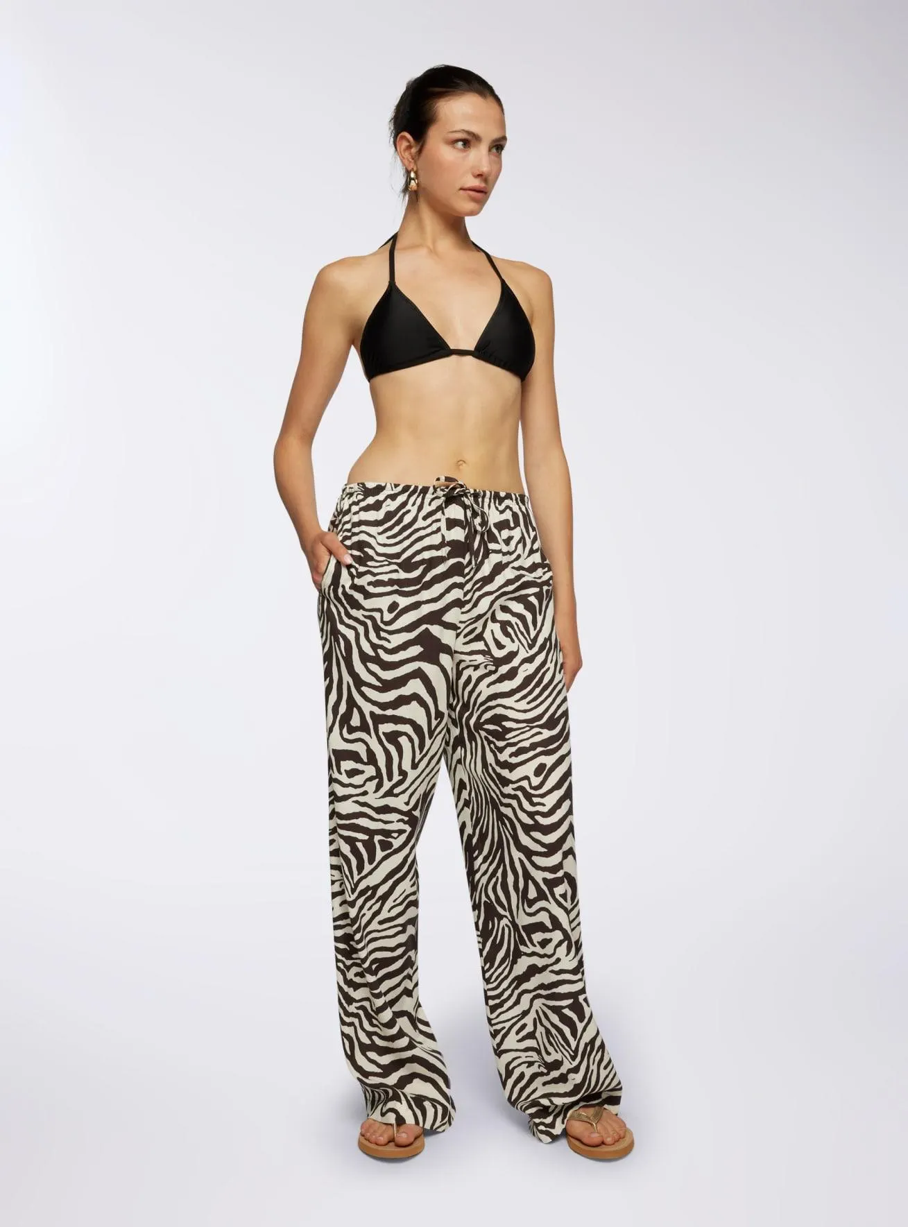 Pantaloni wide leg zebrati in viscosa Var marrone scuro