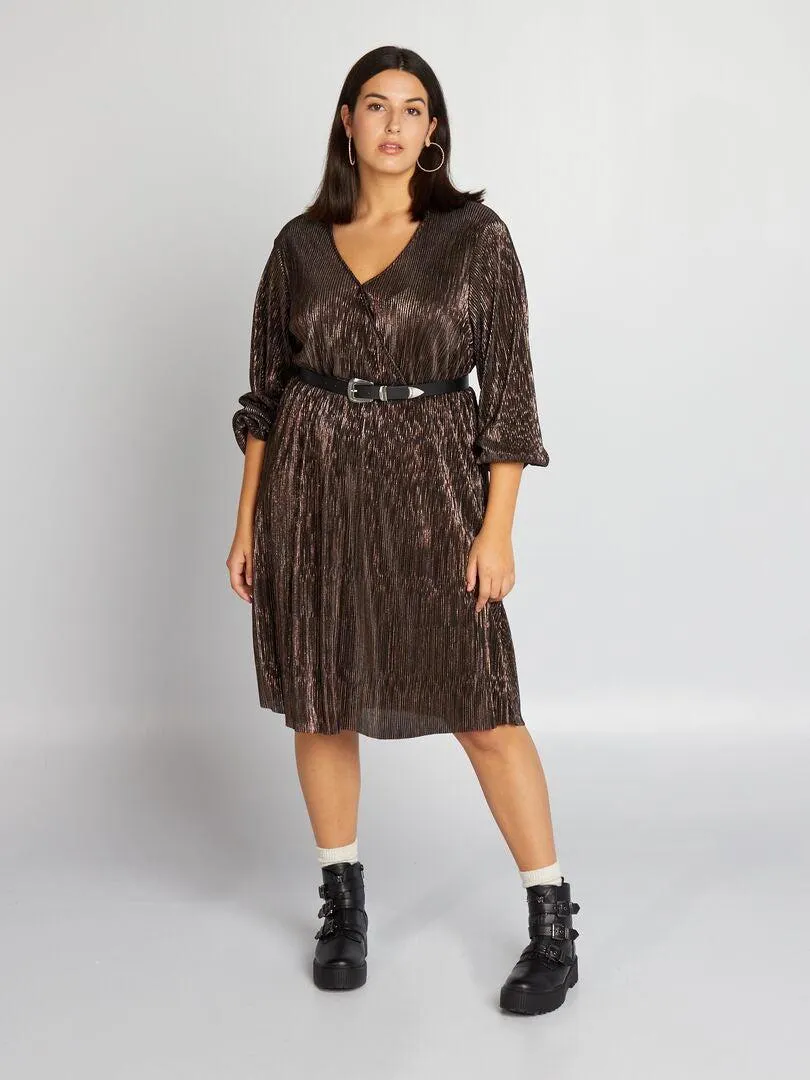 Vestito plissettato iridato - MARRONE
