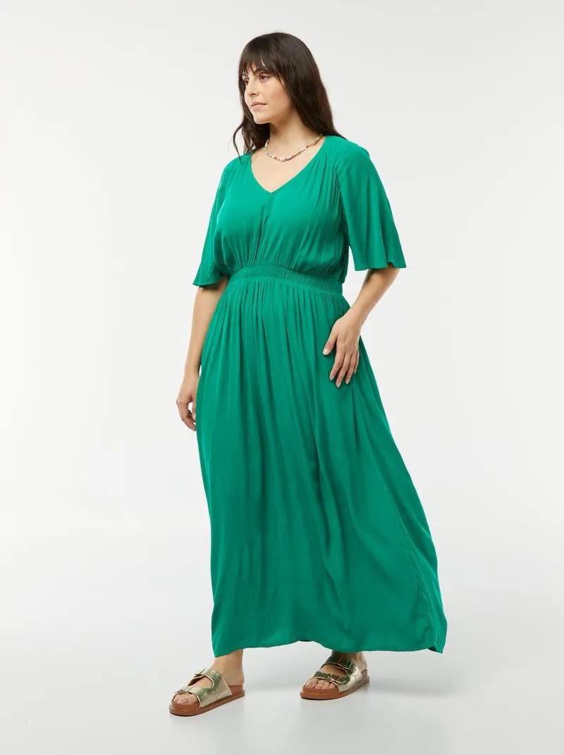 Vestito lungo in tessuto effetto crêpe - VERDE