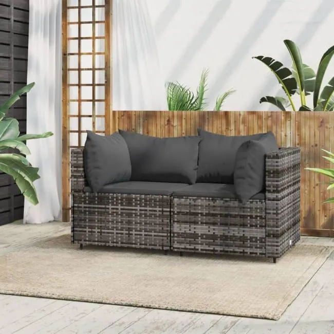 Divani Angolari da Giardino con Cuscini 2pz Polyrattan Grigio vidaXL