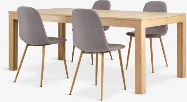 KORSKRO Tavolo L200 cm rovere + 4 JONSTRUP Sedie grigio/rov.