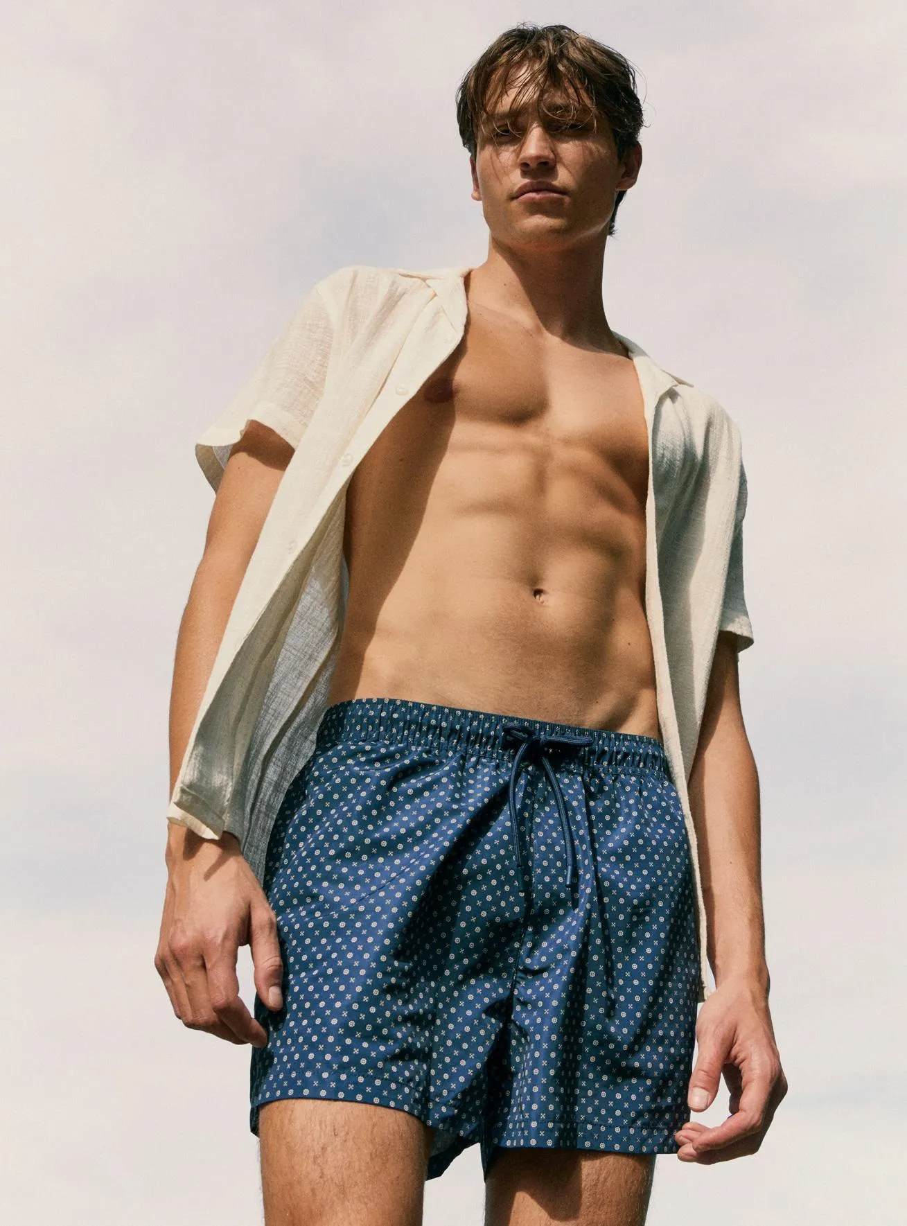 Costume mare bermuda microfantasie Var blu denim scuro