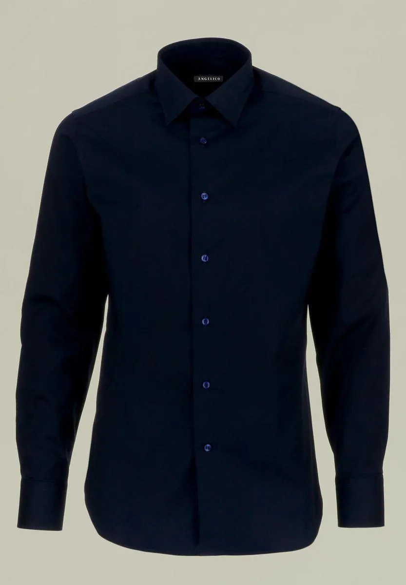 Camicia blu cotone elasticizzato Slim