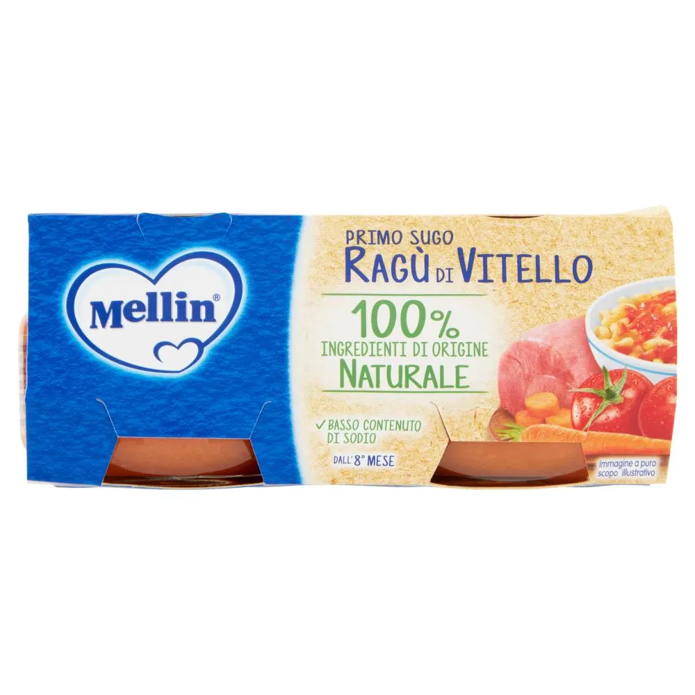 MELLIN Primo Sugo per la preparazione di pastine, Ragù di Vitello 2 x 80 g