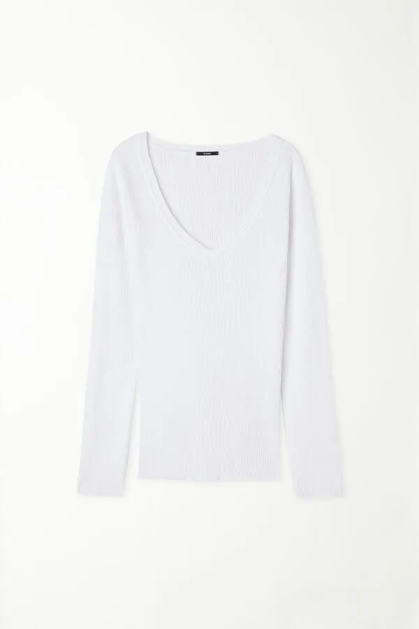 Maglia Manica Lunga Scollo a V a Costine