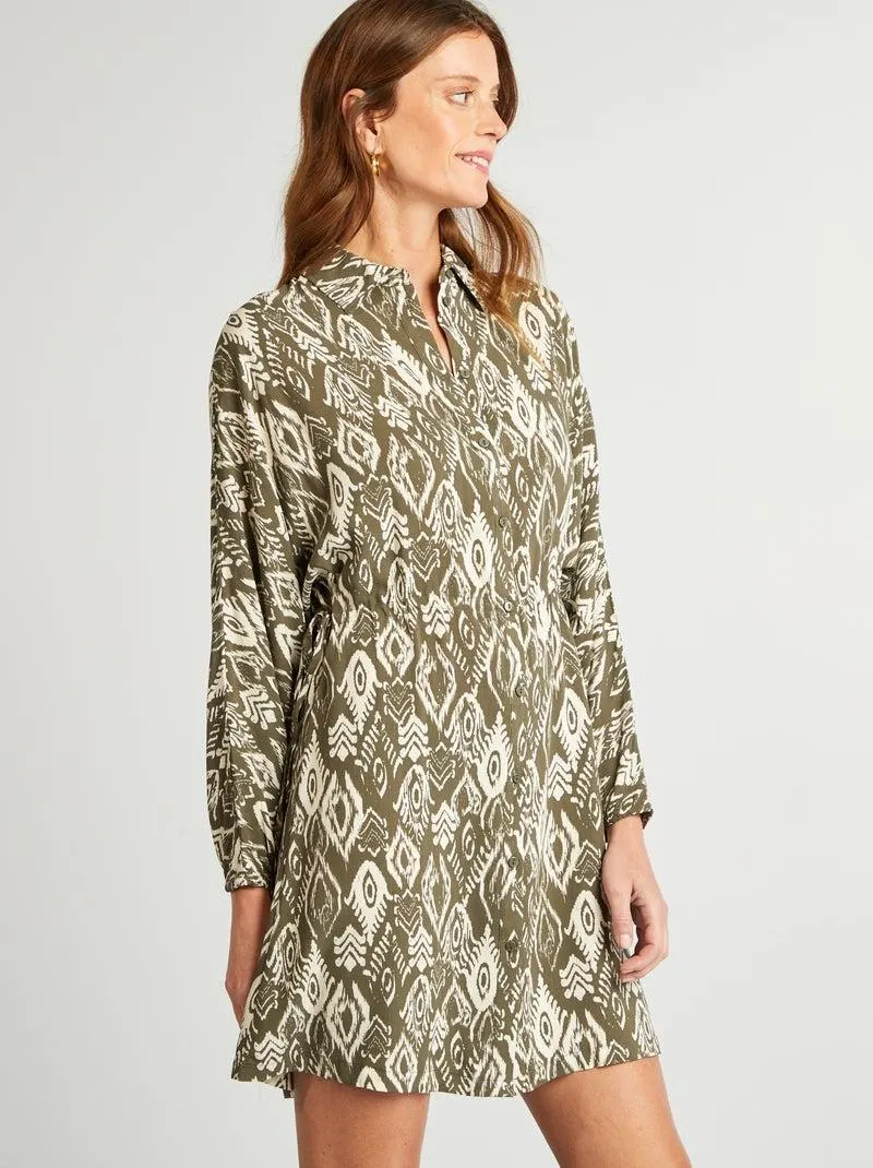 Vestito chemisier con motivo maniche lunghe - KAKI