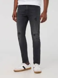 Jeans skinny con strappi piccoli Nero denim