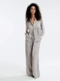 Camicia ampia effetto raso tinta unita Ghiaccio chiaro