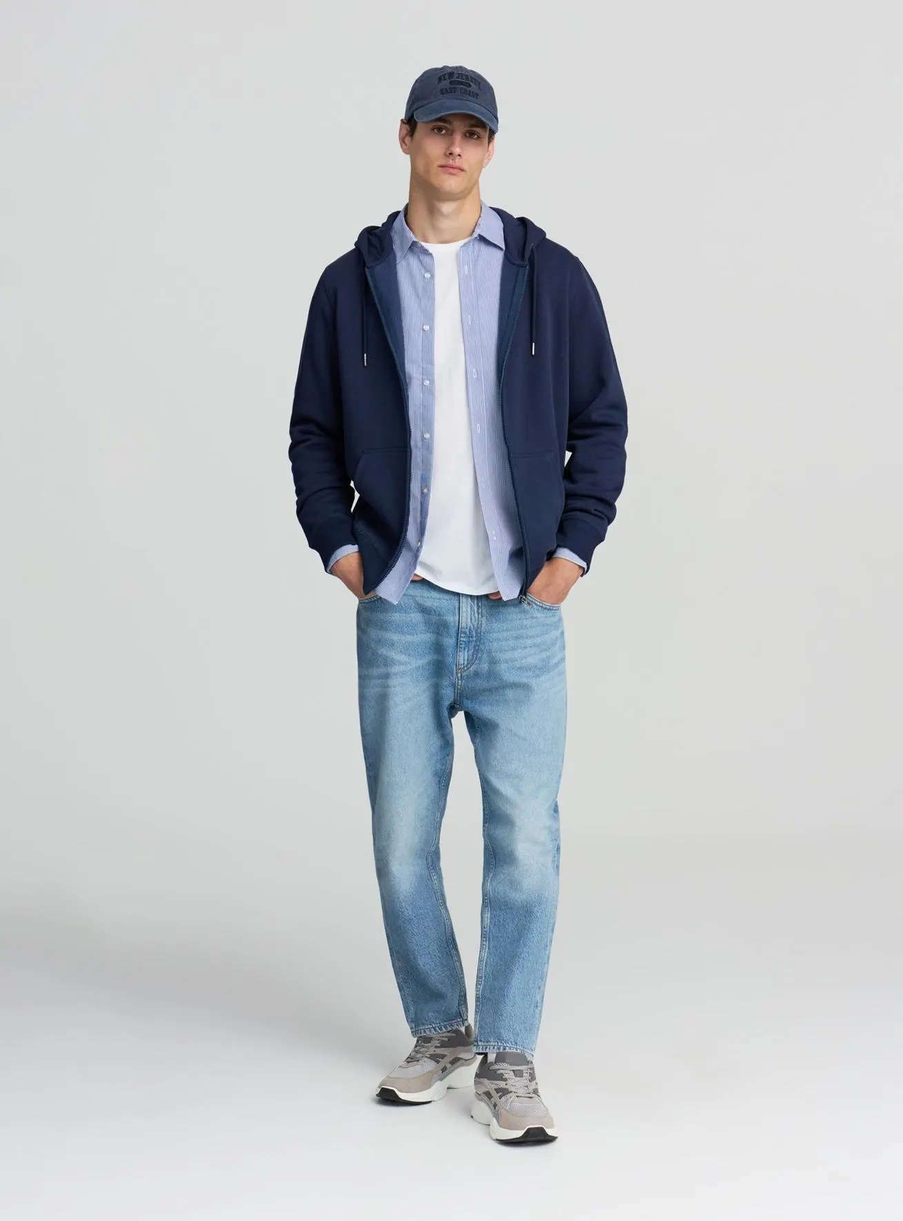 Felpa pesante con cappuccio, coulisse e zip Blu navy