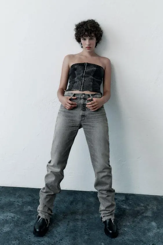 TOP IN DENIM TRF SENZA SPALLINE