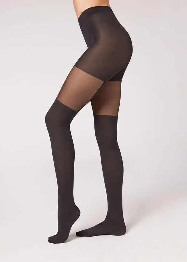 Collant Effetto Reggicalze con Strass