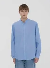 Camicia coreana effetto lino melange Azzurro melange