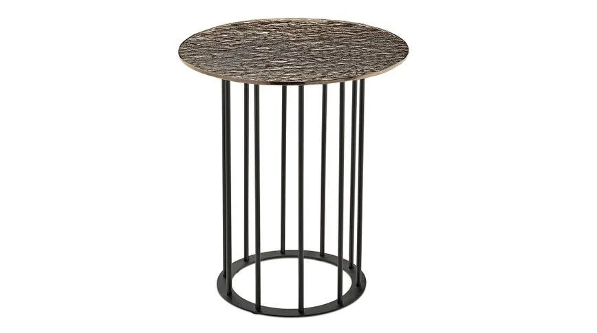 Chic tavolino struttura metallo nero e piano bronzo martellato