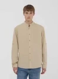 Camicia coreana in misto lino Beige chiaro