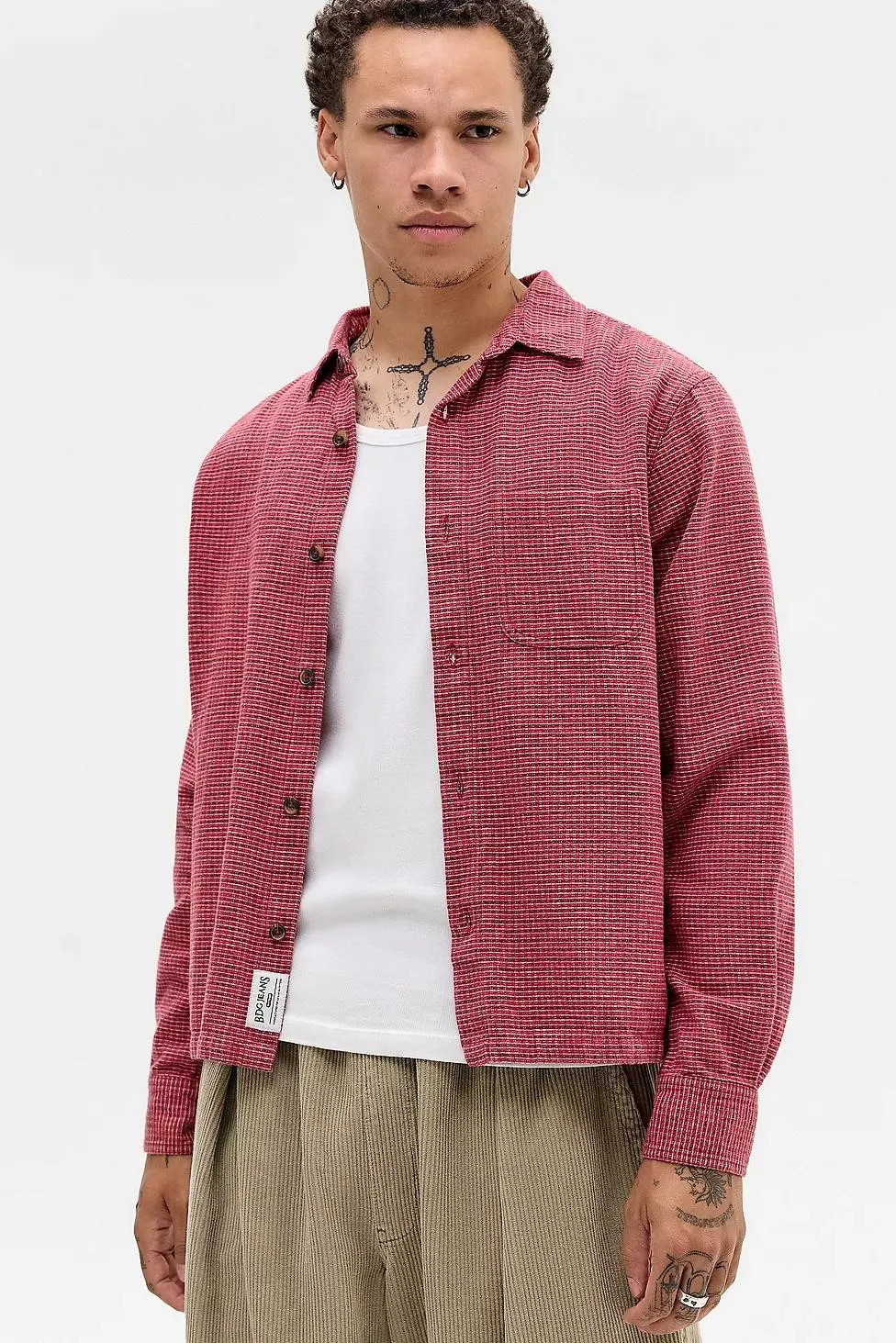 BDG Camicia a Quadri Rossa a Maniche Lunghe Reggie