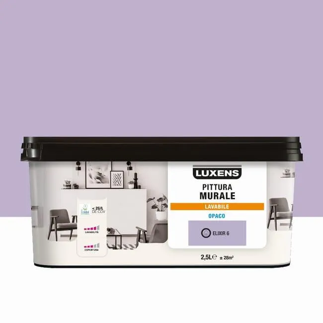 Pittura per interni per parete e soffitto lavabile, LUXENS viola elixir 6 opaco, 2.5 L