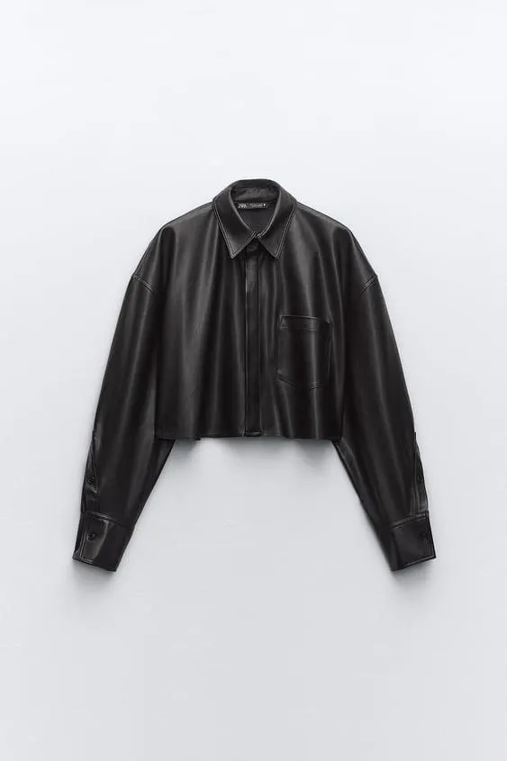 CAMICIA CROPPED IN FINTA PELLE