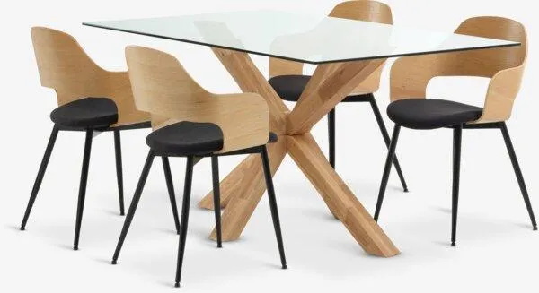 AGERBY Tavolo L160 cm rov.nat. + 4 HVIDOVRE rovere nat./nero